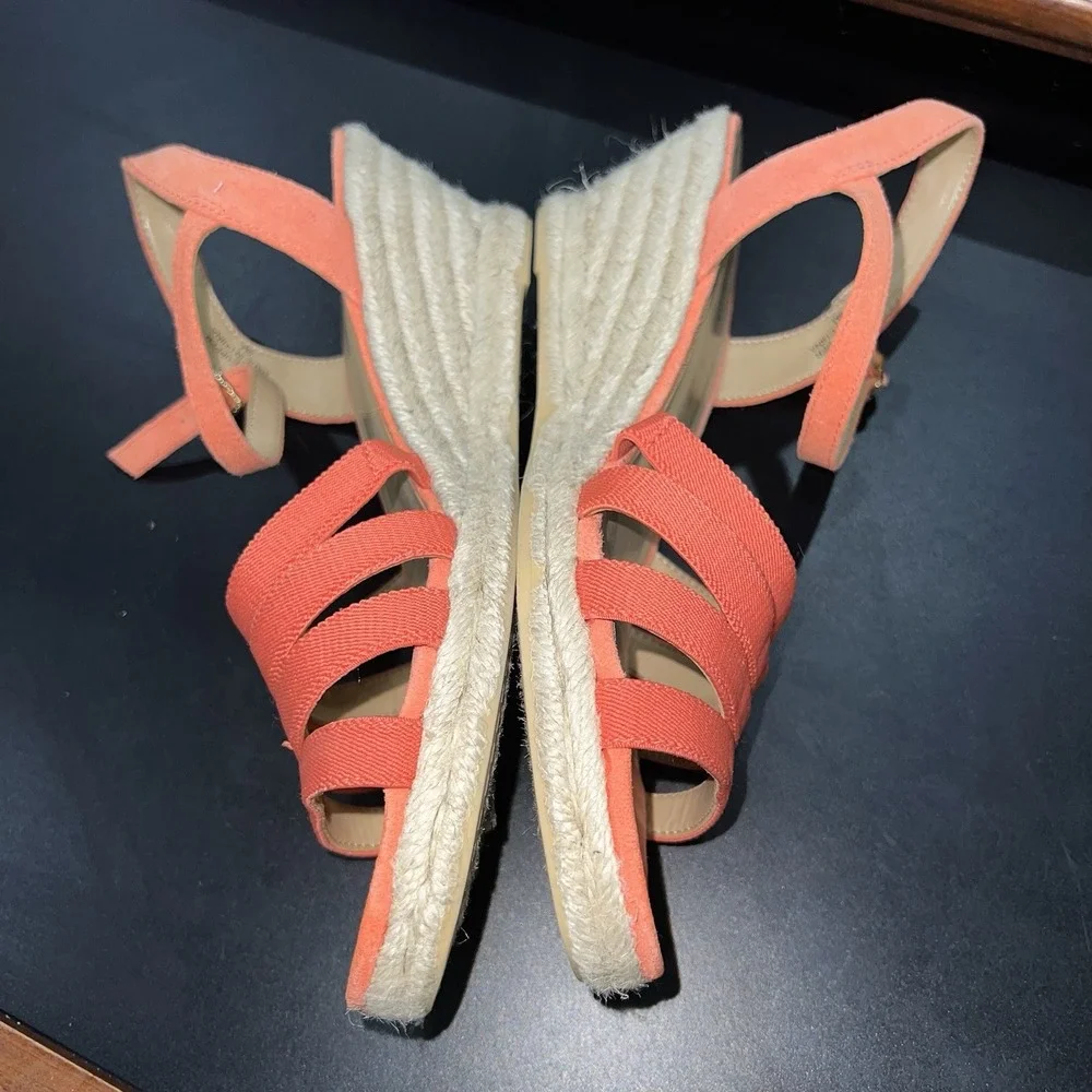 Talbots Orange Elastic Strap Wedge Open Toe Espadrille Sandal 9